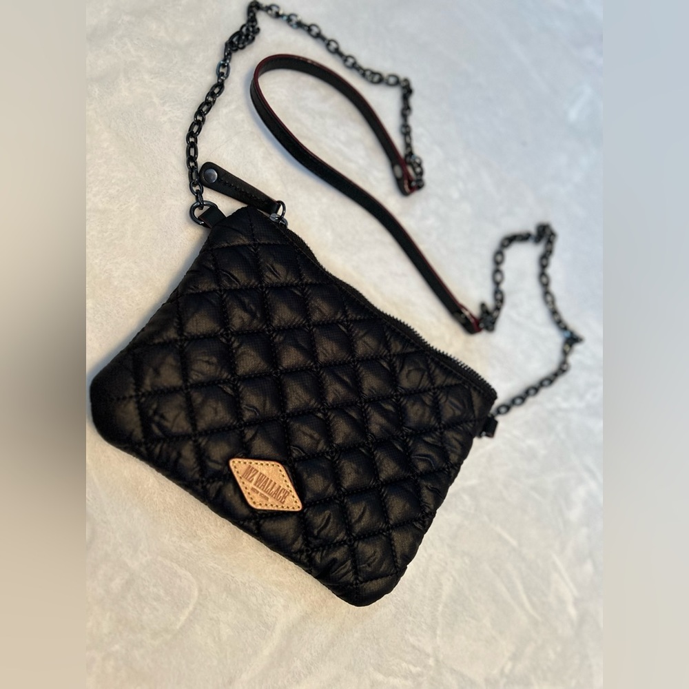 MZ Wallace Black Quilted Ruby Crossbody Bag with Black Chain